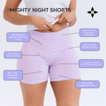 Lilac Night Period Shorts - Bamboo  Comfort Heavy Flow with features highlighted on a white background