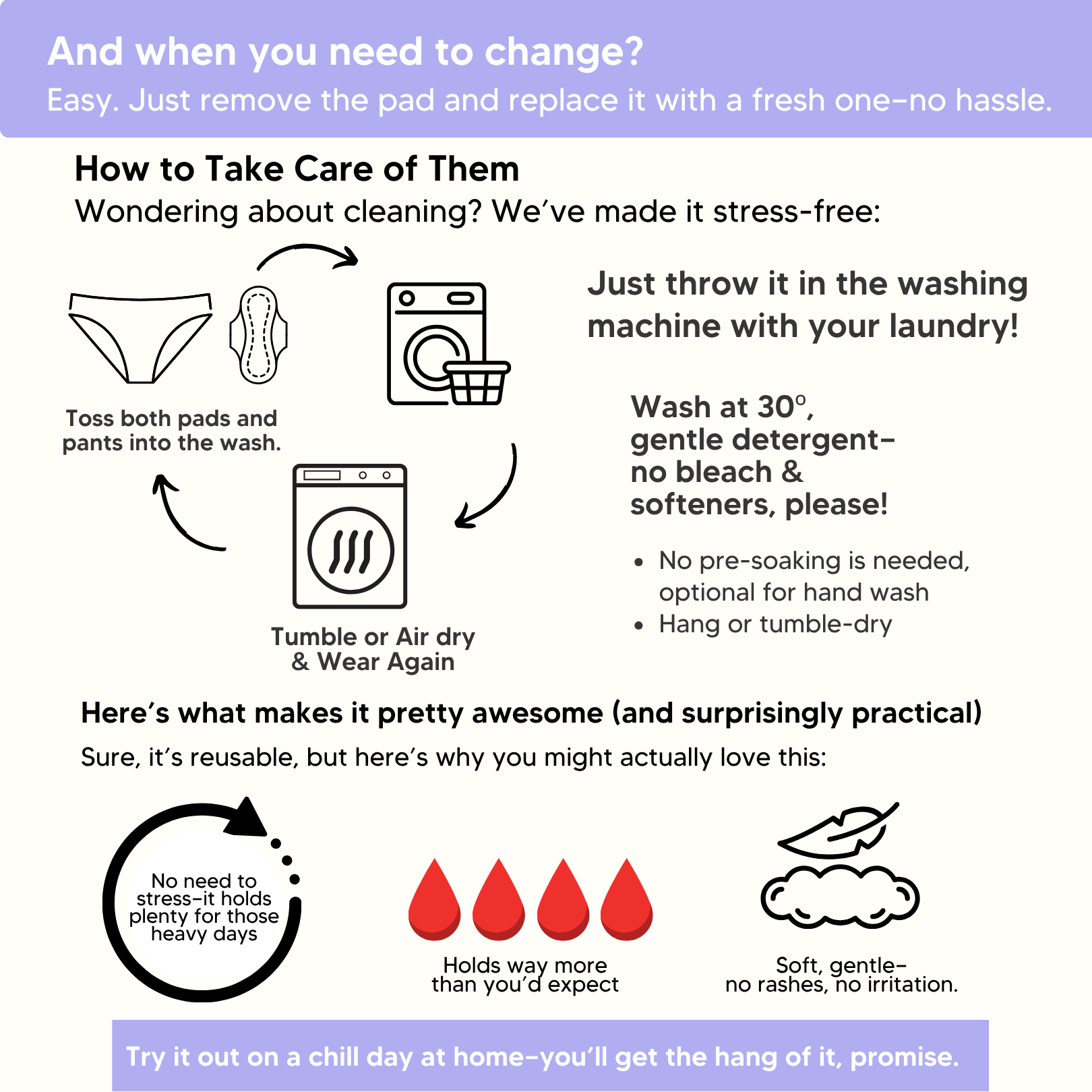 Swap-out Period Pants with 3 Pads and Free Clutch Wash Bag