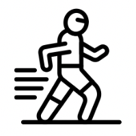 Black and white icon of a person running
