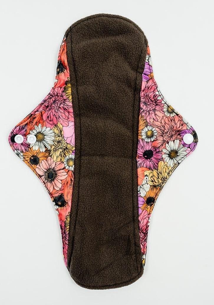 Mighty Heavy Night Popper Pad - MightyEve Floral - patterned reusable period popper pad for heavy flow overnight on a white background