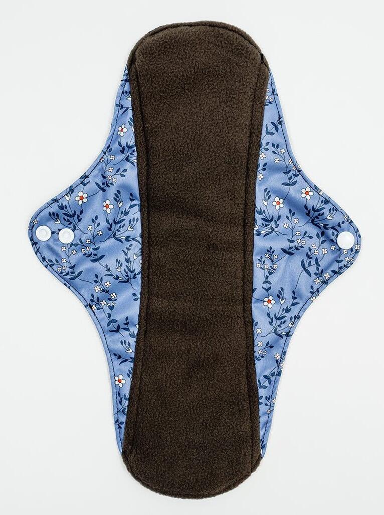 Mighty Heavy Night Popper Pad - MightyEve Menstrual pad with lilac floral pattern on a white background