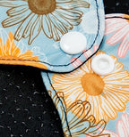 Mighty Heavy Active Popper Pad - MightyEve Floral - patterned close up of period popper pad with white buttons and non slip backing