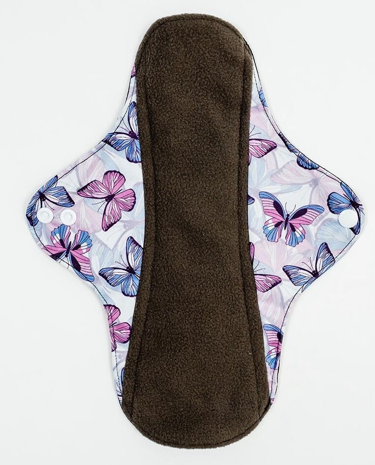 Mighty Heavy Active Popper Pad - MightyEve Menstrual large period pad with butterfly - patterned wings on a white background