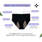 Mighty Light Protective Brief - MightyEve Black Mighty Light Protective Brief with features listed