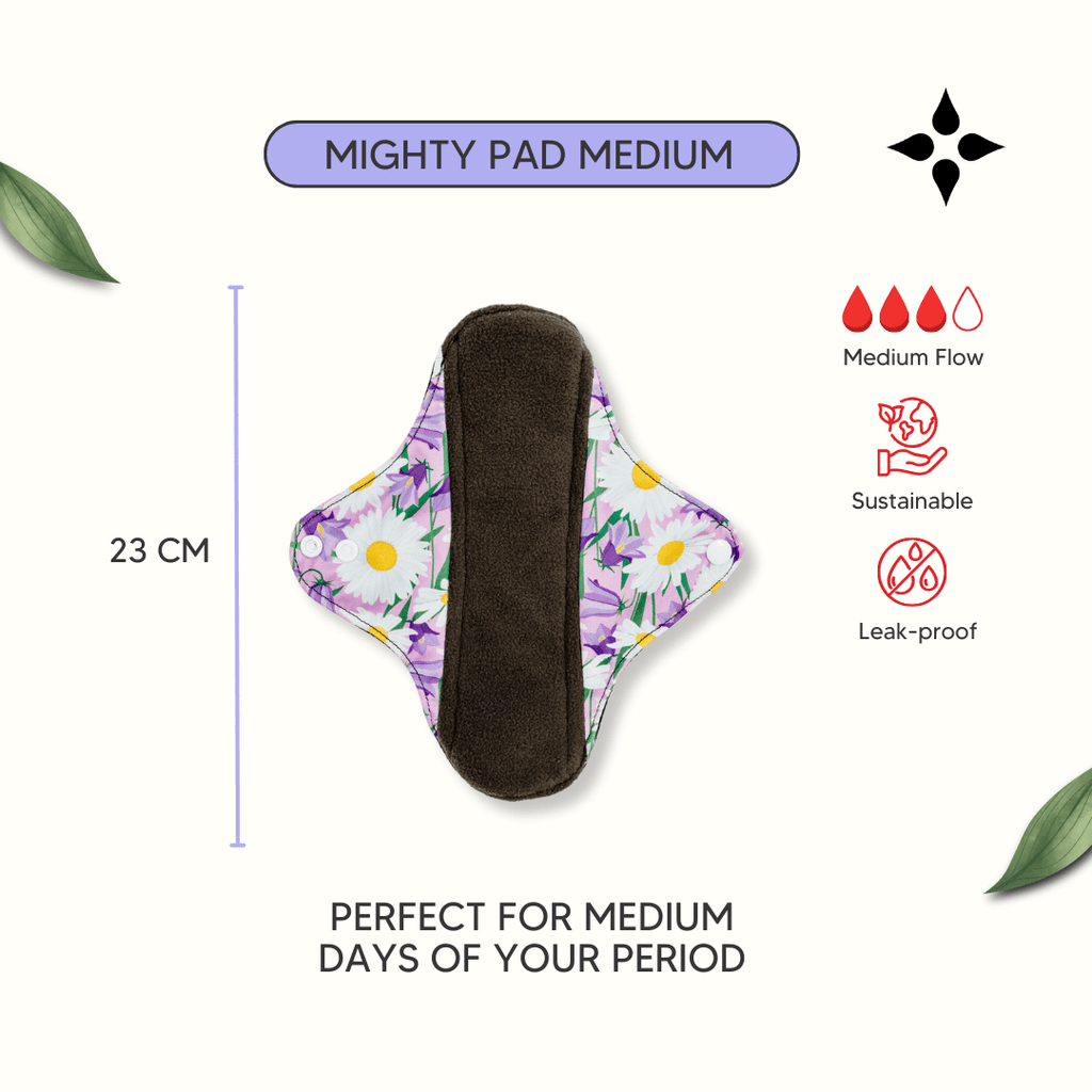 Mighty Medium Popper Pad - MightyEve Mighty period popperPad medium - sized menstrual pad features with floral design on a white background