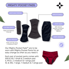 Mighty Pocket Period Pants & Pads - MightyEve Mighty Pocket Period Pads product description with features and usage information.