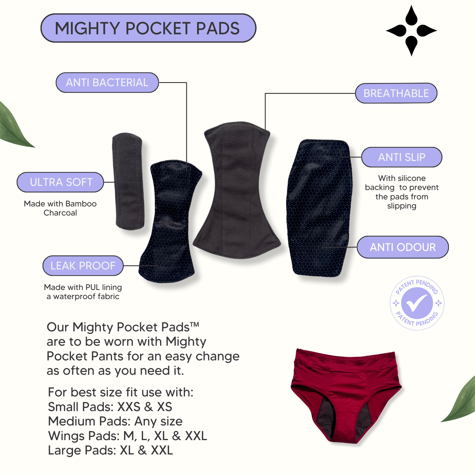 Mighty Pocket Pad Set of 3 - Small - MightyEve Mighty Pocket Pads with features highlighted on a white background