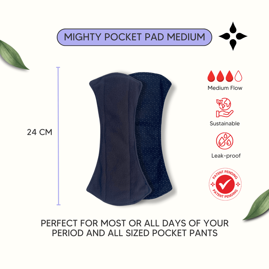 Mighty Pocket Pad Set of 3 - Medium - MightyEve Mighty Pocket Pad Medium with features and measurements on a white background