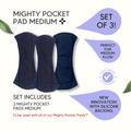 Mighty Pocket Pad Set of 3 - Medium - MightyEve Set of three Mighty Pocket Pads Medium with promotional text on a white background
