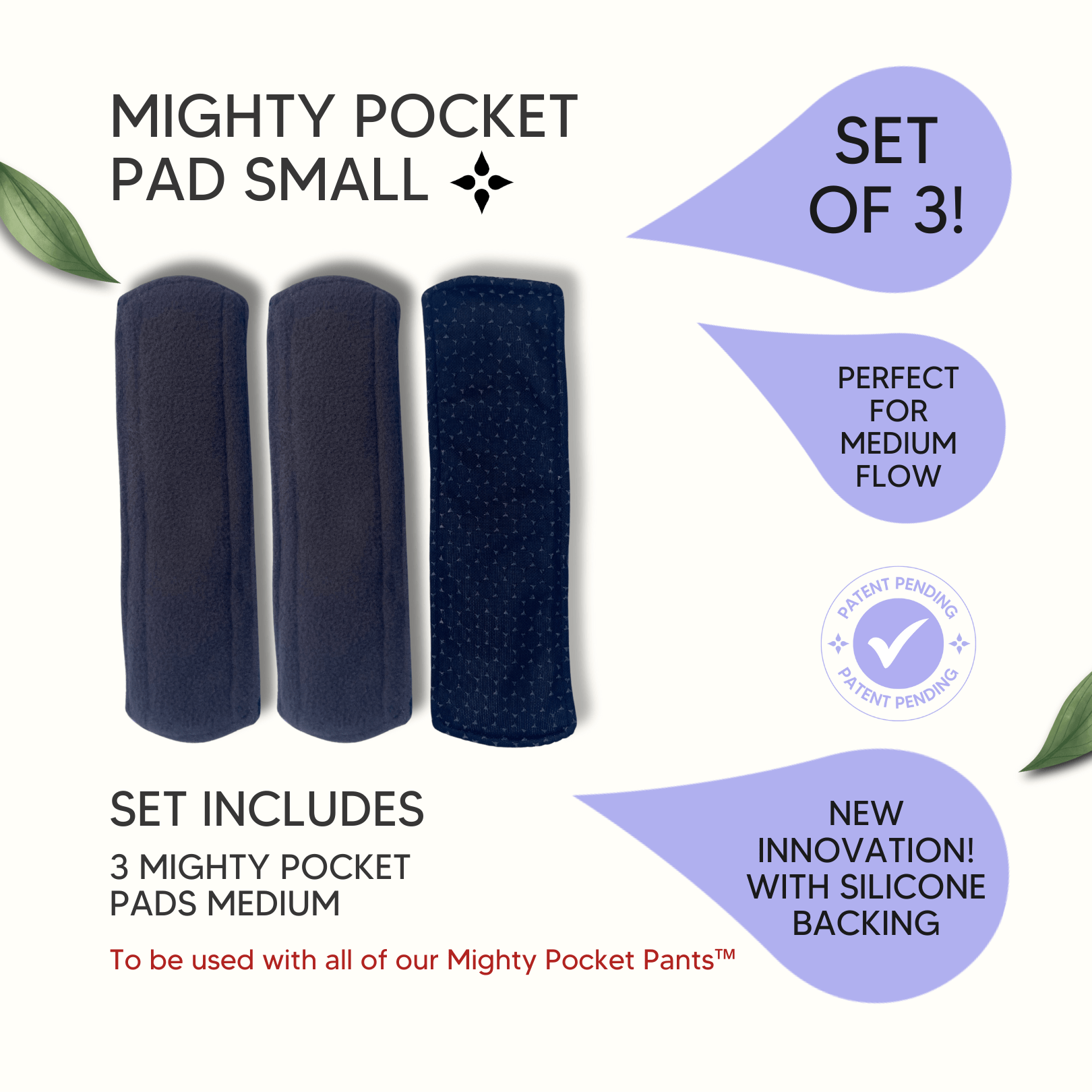 Mighty Pocket Pad Set of 3 - Small - MightyEve Set of three Mighty Pocket Pads Small with promotional text on a white background