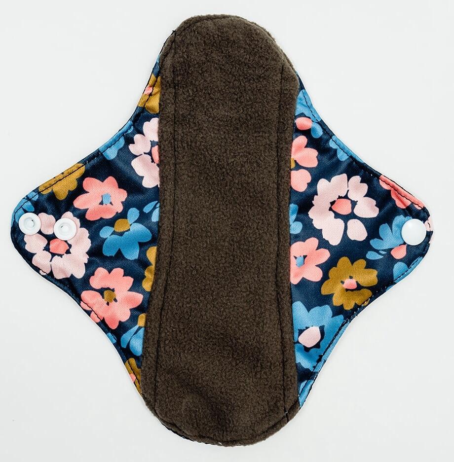 Mighty Light Popper Pad - MightyEve Floral - patterned bamboo period pad small with poppers on a white background