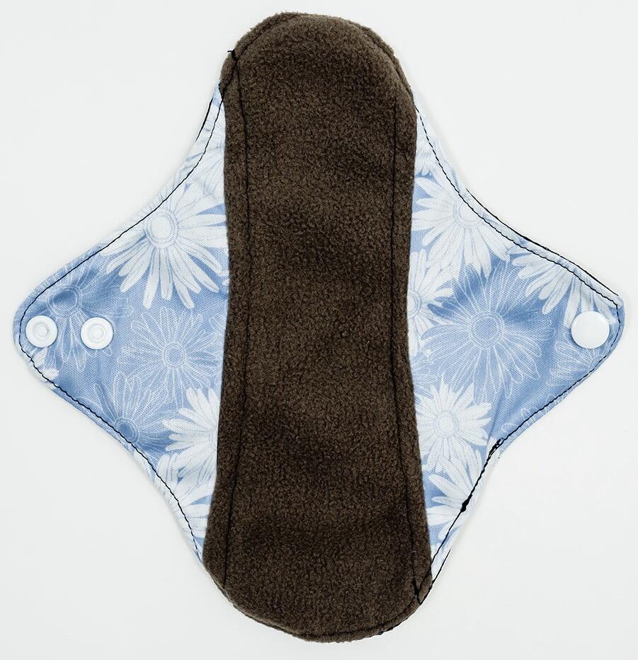 Mighty Light Popper Pad - MightyEve bamboo period popper pad with blue floral pattern on a white background